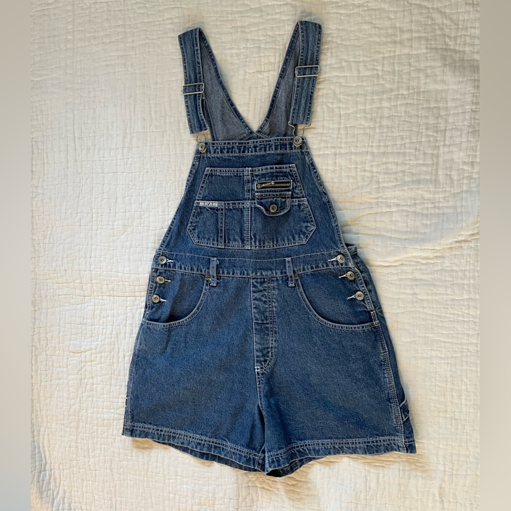 RVT Blue Denim Overalls with High Waist and Classic Stitching